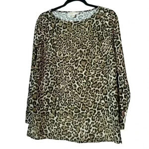 Michael Kors Leopard Animal Print Lightweight Pullover Blouse Sheer Overlay‎ SM